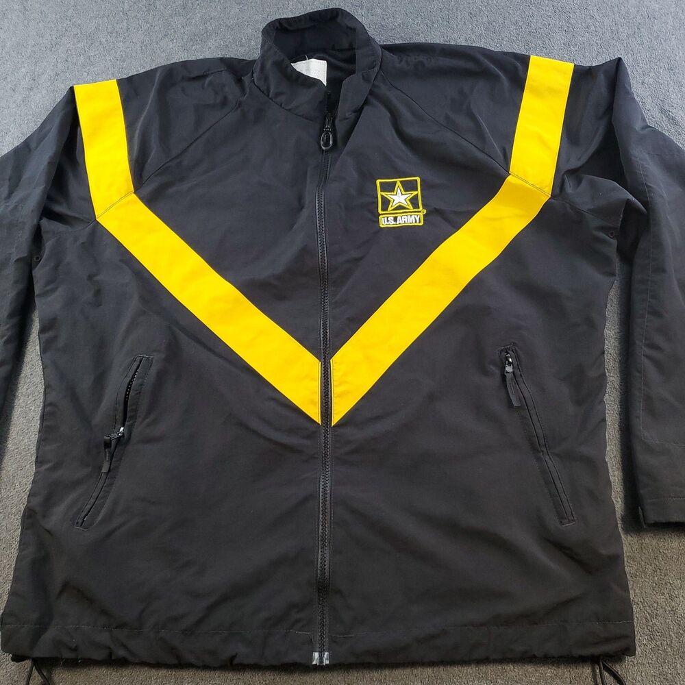 US Army APFU Jacket Size Medium-Regular Physical Fitness Windbreaker Black/Yello